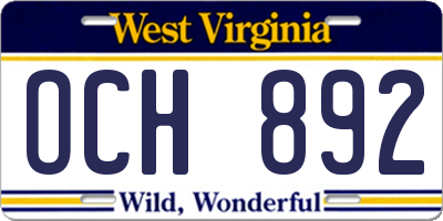 WV license plate OCH892