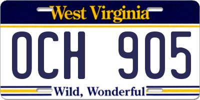 WV license plate OCH905