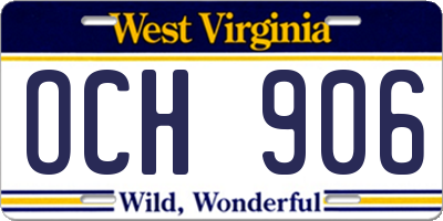 WV license plate OCH906