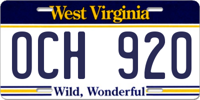 WV license plate OCH920