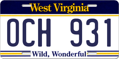 WV license plate OCH931