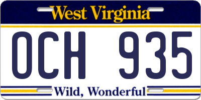 WV license plate OCH935