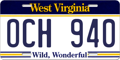 WV license plate OCH940