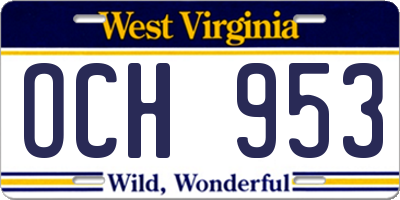 WV license plate OCH953