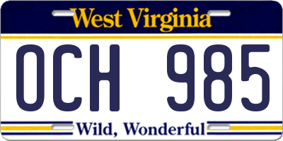 WV license plate OCH985