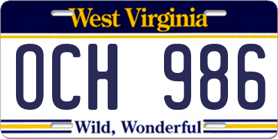 WV license plate OCH986