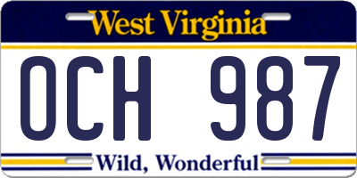 WV license plate OCH987