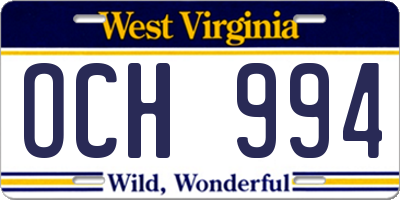 WV license plate OCH994
