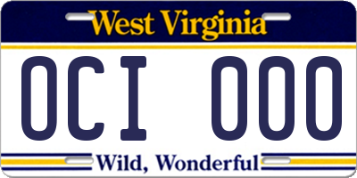 WV license plate OCI000