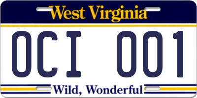 WV license plate OCI001