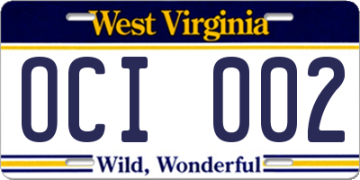 WV license plate OCI002