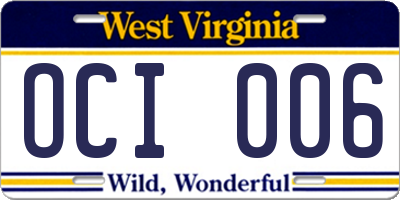 WV license plate OCI006