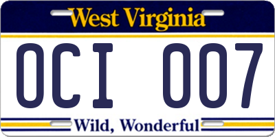 WV license plate OCI007