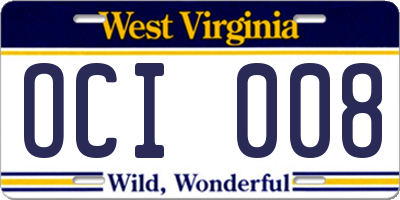 WV license plate OCI008