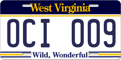 WV license plate OCI009