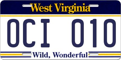 WV license plate OCI010