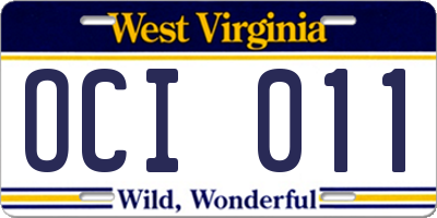 WV license plate OCI011