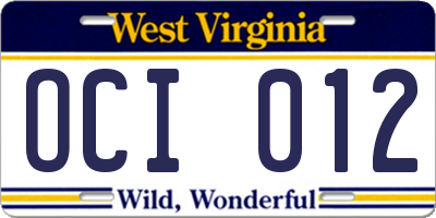 WV license plate OCI012