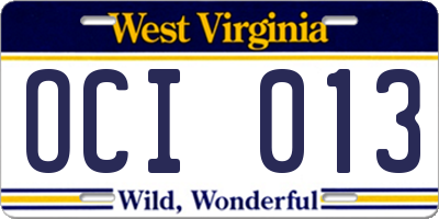 WV license plate OCI013
