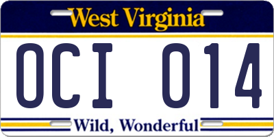 WV license plate OCI014