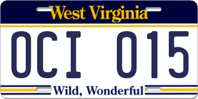 WV license plate OCI015
