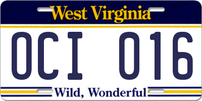 WV license plate OCI016