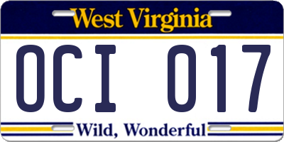 WV license plate OCI017