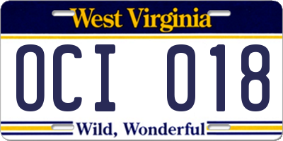 WV license plate OCI018
