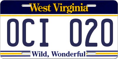 WV license plate OCI020