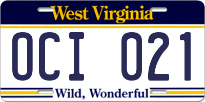 WV license plate OCI021