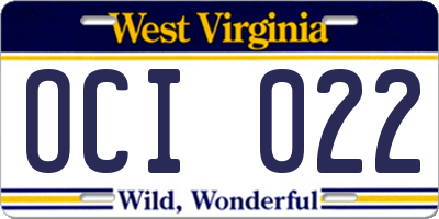 WV license plate OCI022