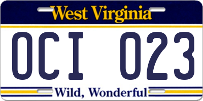 WV license plate OCI023