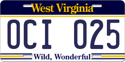 WV license plate OCI025