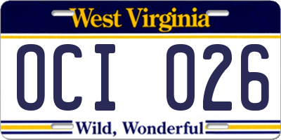 WV license plate OCI026