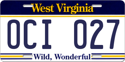 WV license plate OCI027