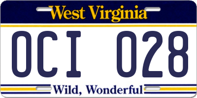 WV license plate OCI028