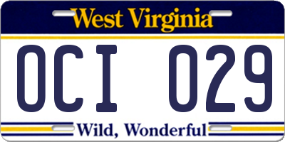 WV license plate OCI029