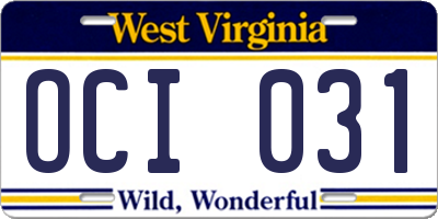 WV license plate OCI031