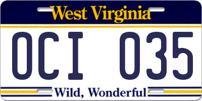 WV license plate OCI035
