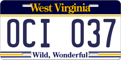 WV license plate OCI037