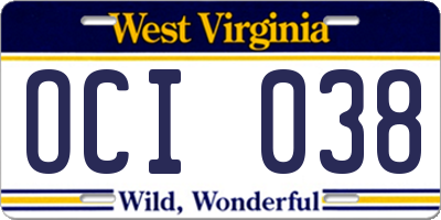WV license plate OCI038