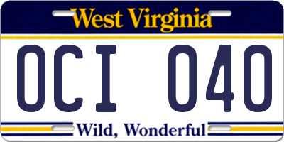 WV license plate OCI040