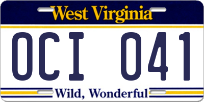 WV license plate OCI041