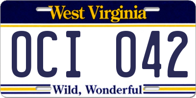 WV license plate OCI042