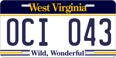 WV license plate OCI043
