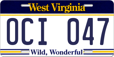 WV license plate OCI047