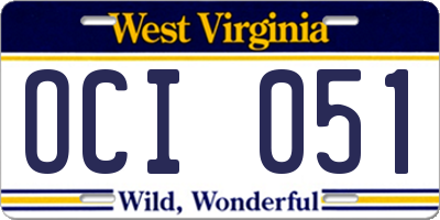 WV license plate OCI051