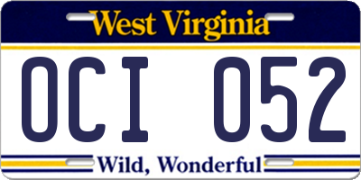 WV license plate OCI052