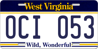WV license plate OCI053