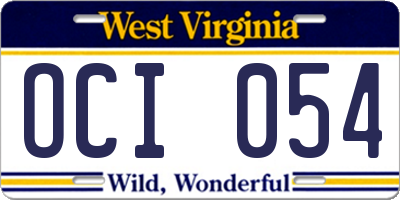 WV license plate OCI054